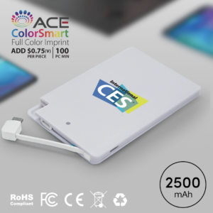EMORY - 2500 mAh SLIM PORTABLE POWER BANK WITH CABLE