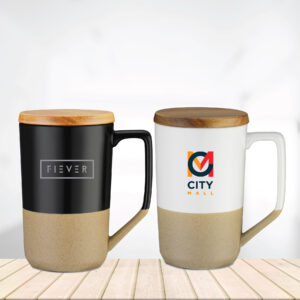CALEDON - 15 OZ TEA AND COFFEE CERAMIC MUG WITH WOOD LID